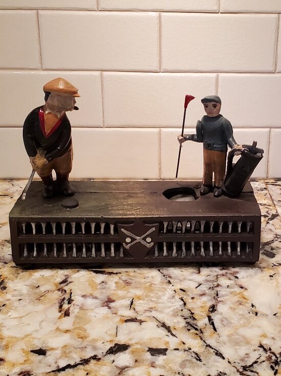 Cast Iron Golf Mechanical Coin Bank VTG Collectible Golfer - VIDEO - Picture 1 of 12